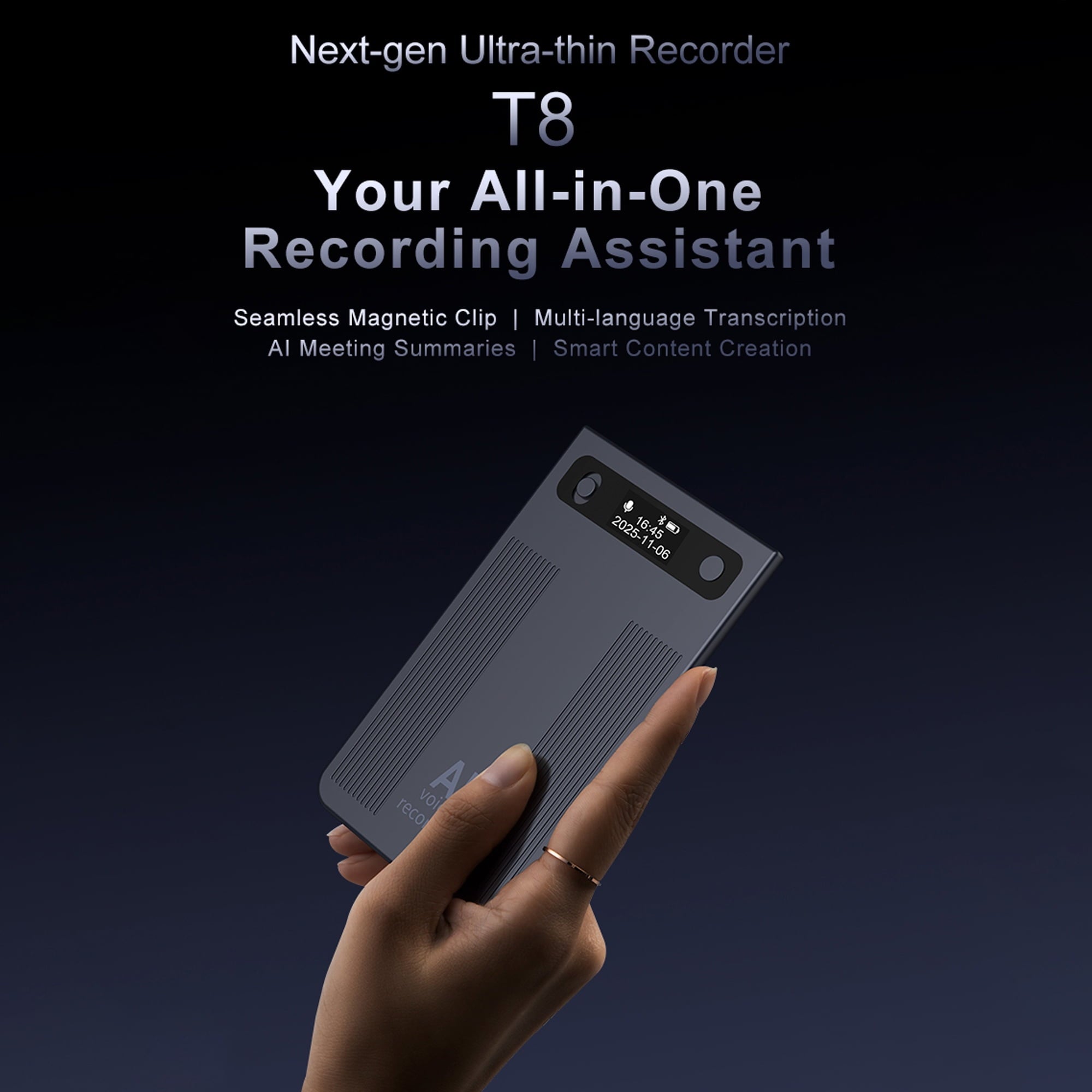MUSICOZY AI Voice Recorder Note Voice Recorder Transcribe&Summarize AI Noise Cancellation Technology Supports 120 Languages 64GB Memory APP Control Audio Recorder for Lectures Meetings Call Dark Gray