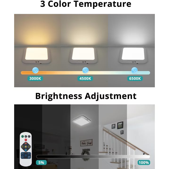 Ceiling Light Rechargeable, Wireless Motion Sensor Light with Remote 3000K 4500K 6500K Dimmable Timing for Closet, Shower, Hallway, Patio,1pcs