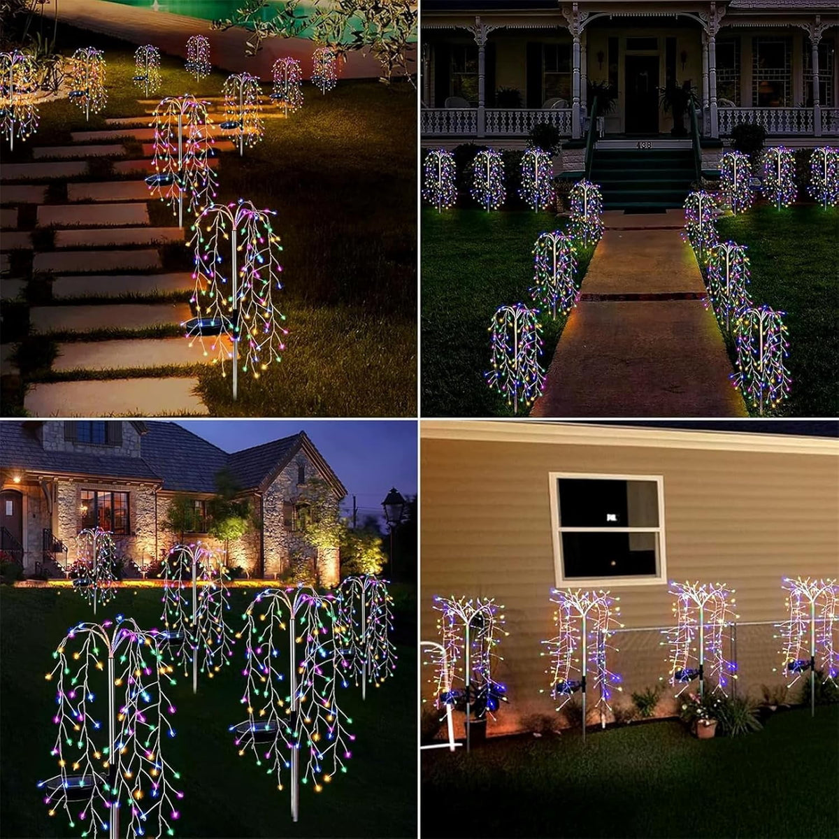 Solar Garden Warm Lights 240 LED Firework Lights Color Christmas Garden Light with Twinkling 2 Pack Fairy Swaying Landscape Light Outdoor Waterproof Path Light for Garden Yard Party Decoration Gifts
